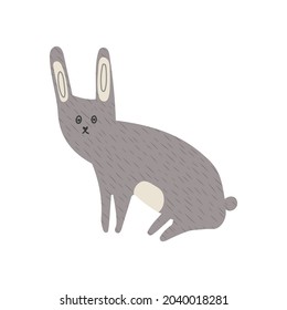 Hand drawn cartoon vector illustration set of cute baby rabbit or hare. Isolated on white, side view