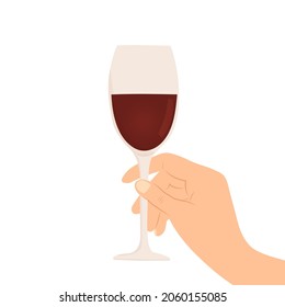Dibujo manual de dibujos animados ilustración vectorial de la mano masculina en traje que contiene vino tinto. Aislado sobre blanco