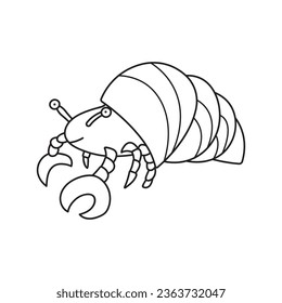 Dibujo manual de caricatura Icono de cangrejo ermitaño aislado en fondo blanco
