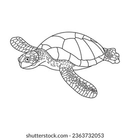 Hand drawn Cartoon Vector illustration sea turtle swimming icon Isolated on White Background