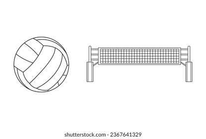 Hand drawn Cartoon Vector illustration volleyball net with ball sport icon Isolated on White Background