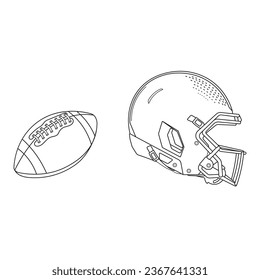 Hand drawn Cartoon Vector illustration rugby ball and helmet sport icon Isolated on White Background