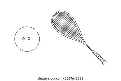 Hand drawn Cartoon Vector illustration squash racket and ball sport icon Isolated on White Background