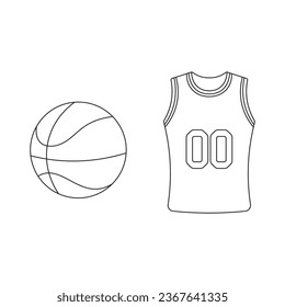 Hand drawn Cartoon Vector illustration basketball ball and uniform sport icon Isolated on White Background