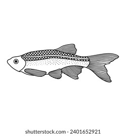 Hand drawn Cartoon Vector illustration White Cloud Mountain Minnow fish icon Isolated on White Background