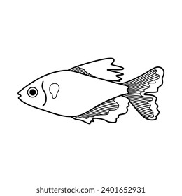 Hand drawn Cartoon Vector illustration serpae tetra fish icon Isolated on White Background