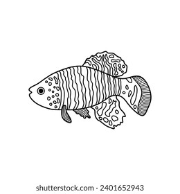 Hand drawn Cartoon Vector illustration killifish icon Isolated on White Background