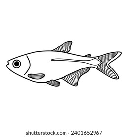 Hand drawn Cartoon Vector illustration buenos aires tetra fish icon Isolated on White Background