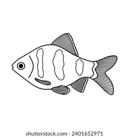 Dibujo manual Cartoon Vector ilustración oreja negra icono de pez de paja aislado en fondo blanco