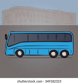 Hand drawn cartoon vector illustration. Modern bus. 