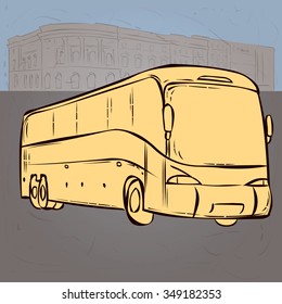 Hand drawn cartoon vector illustration. Modern bus. 