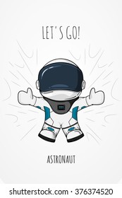 Hand drawn cartoon vector illustration astronaut in spacesuit who drop and flies. Concept zero gravity, travel.