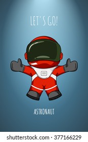 Hand drawn cartoon vector illustration astronaut in spacesuit. Concept zero gravity, travel