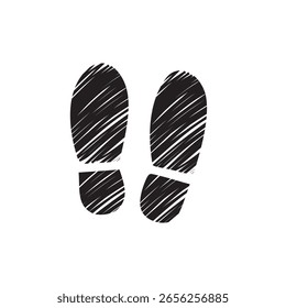 Un Vector de dibujos animados dibujado a mano de la impresión de la suela de un zapato de un hombre, ideal para temas de senderismo, gráficos forenses o marca al aire libre