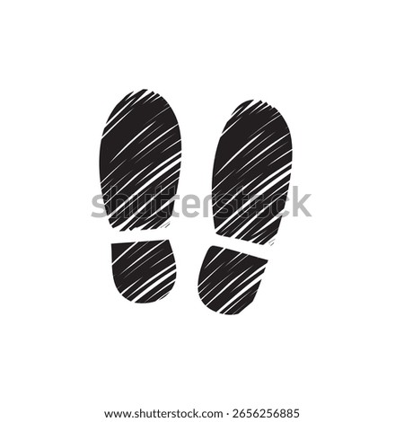 A hand drawn cartoon vector of a man’s shoe sole print, ideal for hiking themes, forensic graphics or outdoor branding