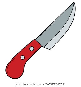 Cuchillo de pelado de vegetales de dibujos animados dibujado a mano aislado sobre fondo blanco. Ilustración vectorial.