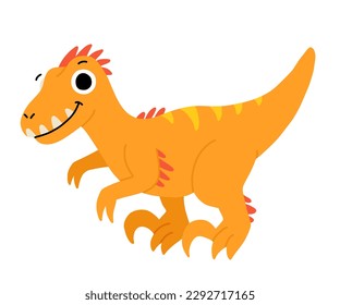 Hand drawn cartoon velociraptor. Cute dino