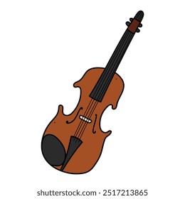 Hand drawn cartoon violin isolated on white background. Vector illustration.