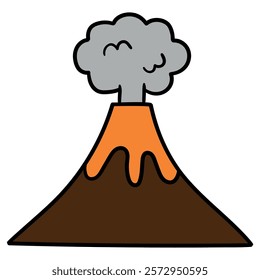 Hand drawn cartoon volcano eruption icon isolated on white background. Vector illustration.