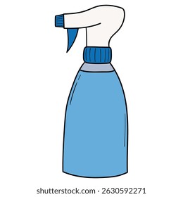 Hand drawn cartoon water spray bottle isolated on white background. Vector illustration.