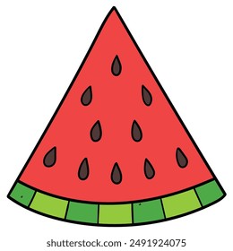 Hand drawn cartoon watermelon slice isolated on white background. Vector illustration.