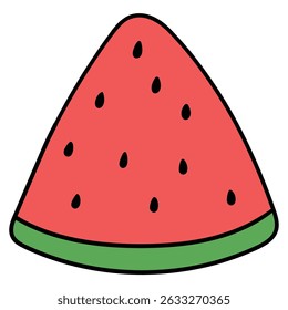Hand drawn cartoon watermelon slice isolated on white background. Vector illustration.
