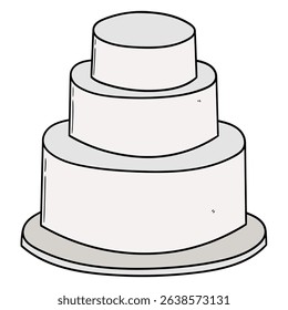 Hand drawn cartoon wedding cake isolated on white background. Vector illustration.