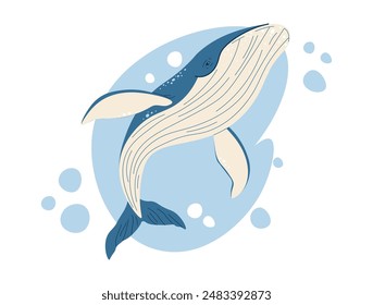 Hand drawn cartoon whale. Vector illustration of sea animal in doodle style. Suitable for decoration, sticker design