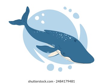 Hand drawn cartoon whale. Vector illustration of sea animal in doodle style. Suitable for decoration, sticker design