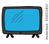 Hand drawn cartoon widescreen tv isolated on white background. Vector illustration.