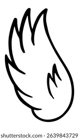 Hand drawn cartoon wing gracefully falling, set against a white background, perfect for enhancing graphic design projects with a touch of whimsy and creativity