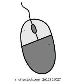 Hand drawn cartoon wired gray computer mouse isolated on white background. Vector illustration.