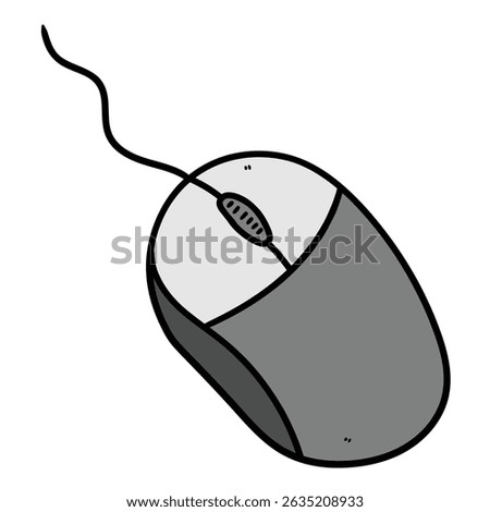Hand drawn cartoon wired gray computer mouse isolated on white background. Vector illustration.