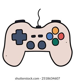 Hand drawn cartoon wired video game joystick isolated on white background. Vector illustration.