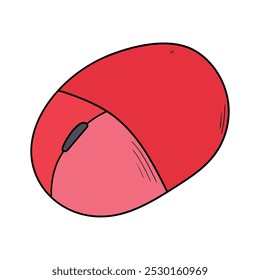 Hand drawn cartoon wireless computer red mouse isolated on white background. Vector illustration.