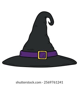 Hand drawn cartoon witch or sorcerer hat isolated on white background. Vector illustration.