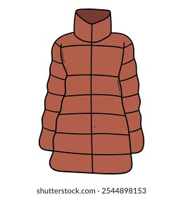 Hand drawn cartoon womans warm winter brown coat isolated on white background. Vector illustration.