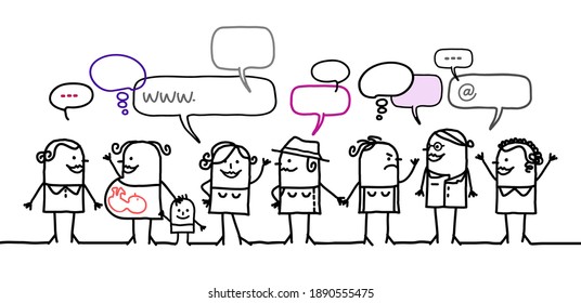 Hand drawn Cartoon Women people and social network