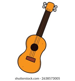 Hand drawn cartoon wooden acoustic guitar isolated on white background. Vector illustration.