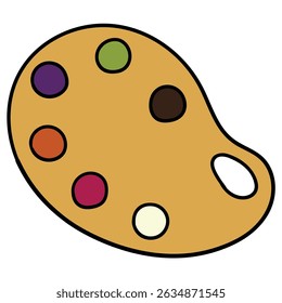Hand drawn cartoon wooden artist's palette isolated on white background. Vector illustration.