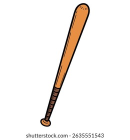 Hand drawn cartoon wooden baseball bat isolated on white background. Vector illustration.