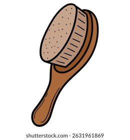 Hand drawn cartoon wooden brown hair brush isolated on white background. Vector illustration.