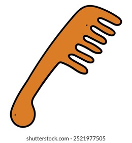 Hand drawn cartoon wooden comb isolated on a white background. Vector illustration.