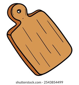 Hand drawn cartoon wooden cutting board isolated on white background. Vector illustration.