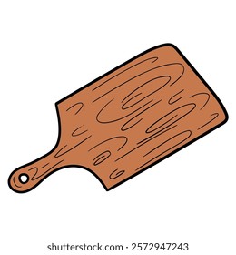 Hand drawn cartoon wooden cutting board isolated on white background. Vector illustration.