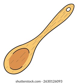 Hand drawn cartoon wooden spoon isolated on white background. Vector illustration.