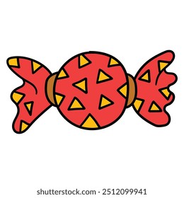 Hand drawn cartoon wrapped candy isolated on white background. Vector illustration.