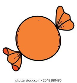 Hand drawn cartoon wrapped orange candy isolated on white background. Vector illustration.