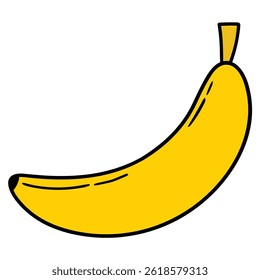 Hand drawn cartoon yellow banana isolated on white background. Vector illustration.