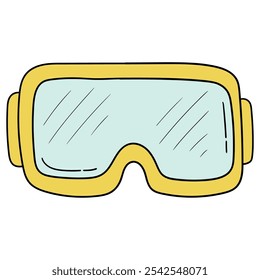 Gafas de buceo amarillas de dibujos animados dibujados a mano aisladas sobre fondo blanco. Ilustración vectorial.